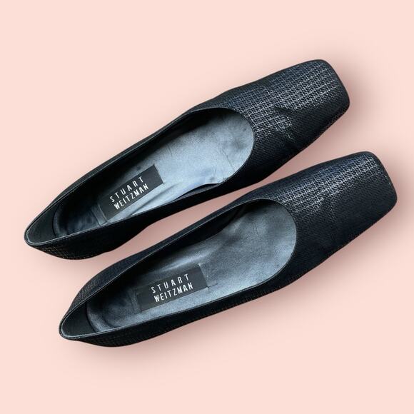 STUART WEITZMAN Black Lines Suede Vintage 90s Low Heel Pumps Square Toe Sz 9.5 - Picture 8 of 14